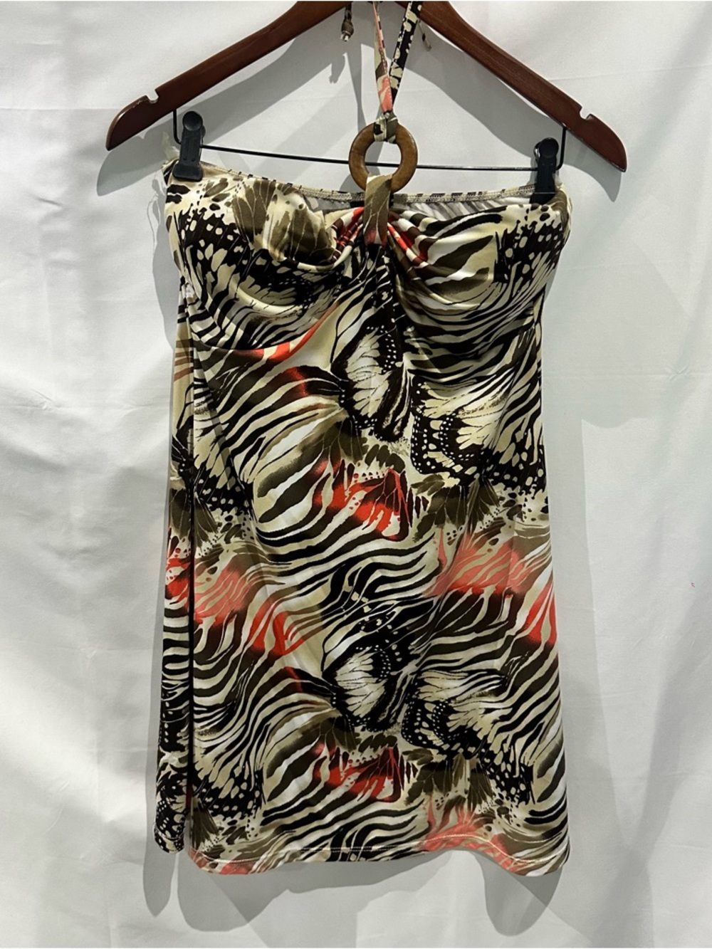Y2K Strapless Animal Print Ring Detail Mini Dress